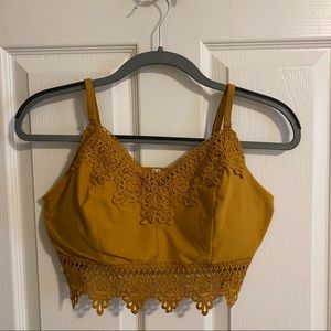 EUC mustard crop top with lace details